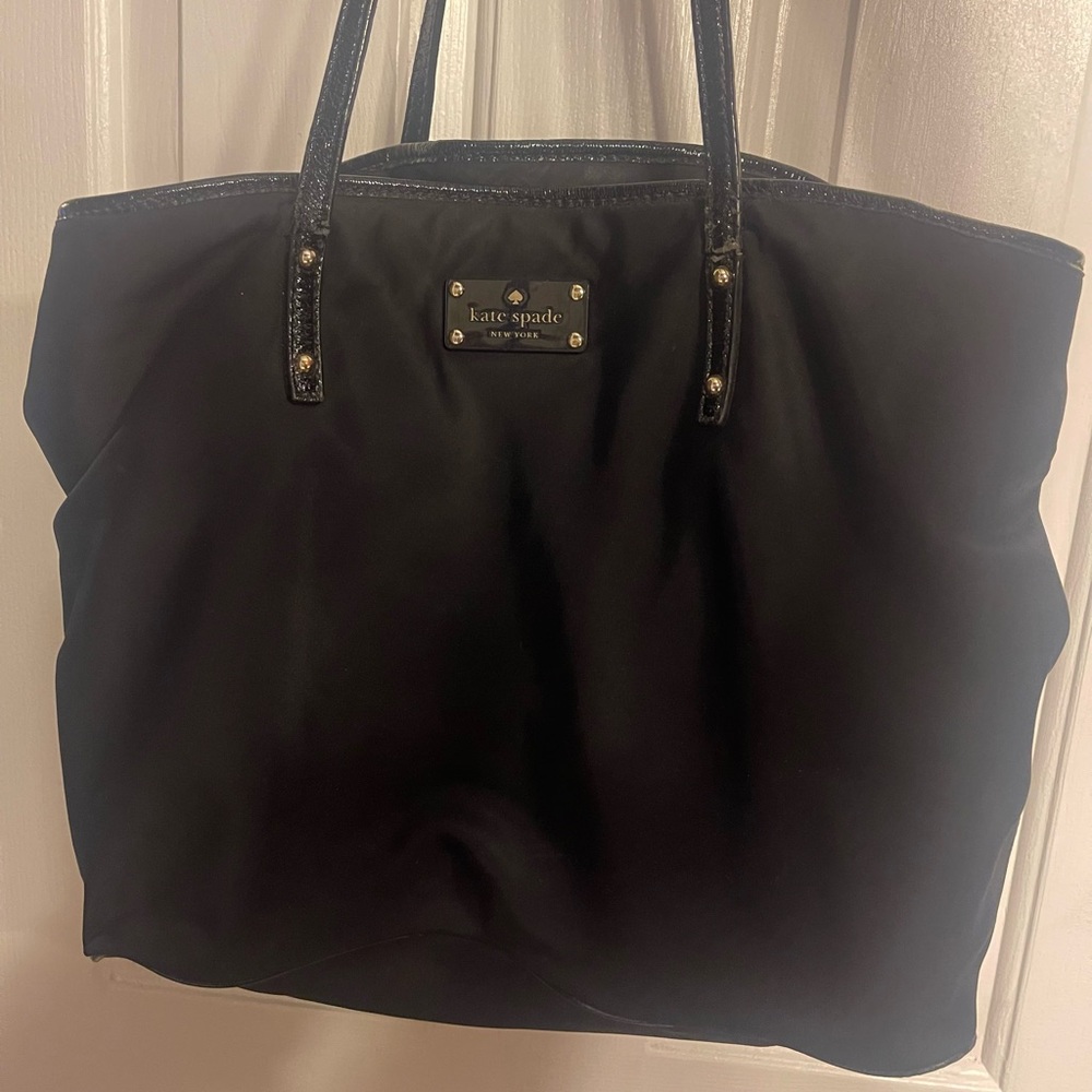 kate spade Black Nylon Tote with Patent Trim Handles